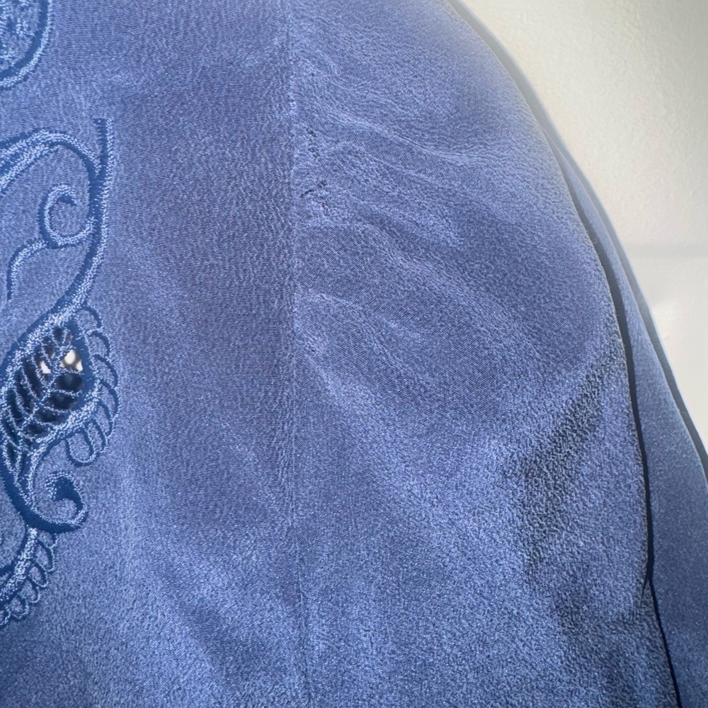 Sezane Navy Embroidered V-Neck Blouse- 100% Silk - Picture 3 of 6